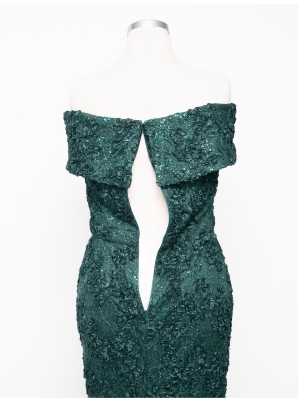 Xscape Off-Shoulder Teal Lace Evening Gown - Picture 13 of 14